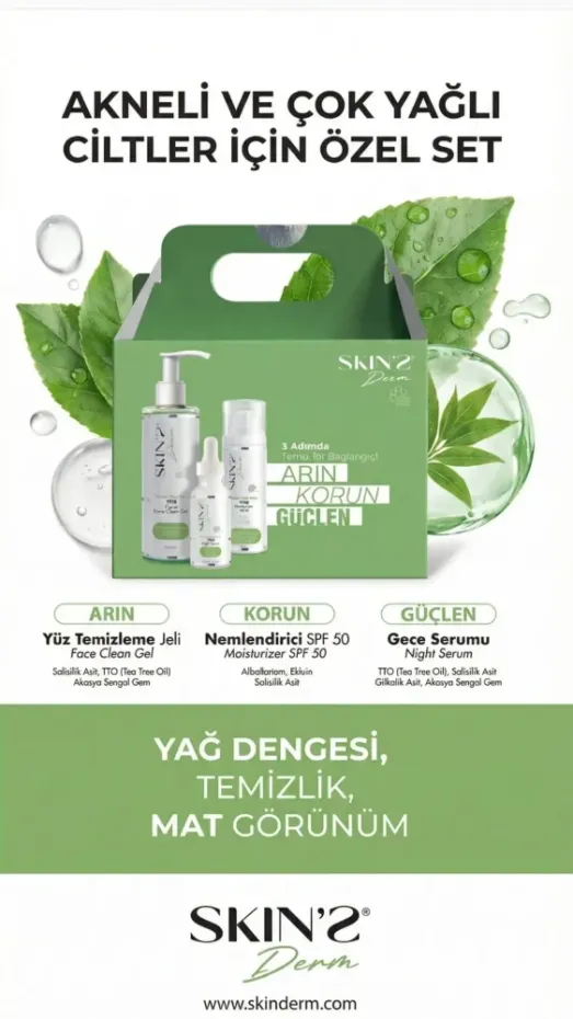 Skins Derm Sebum Regulator Spf 50 moist. Crm 50 ml + Clean Gel 150 ml + Sebum Night Serum 30 ml