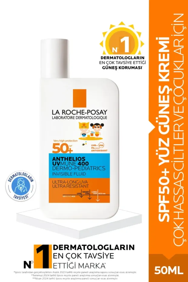 La Roche Posay Anthelios Dermo Pediatric Invisible Fluid SPF50+ Çok Hassas Ciltler Ve Çocuklar İçin Yüz Güneş Kremi 50 ml