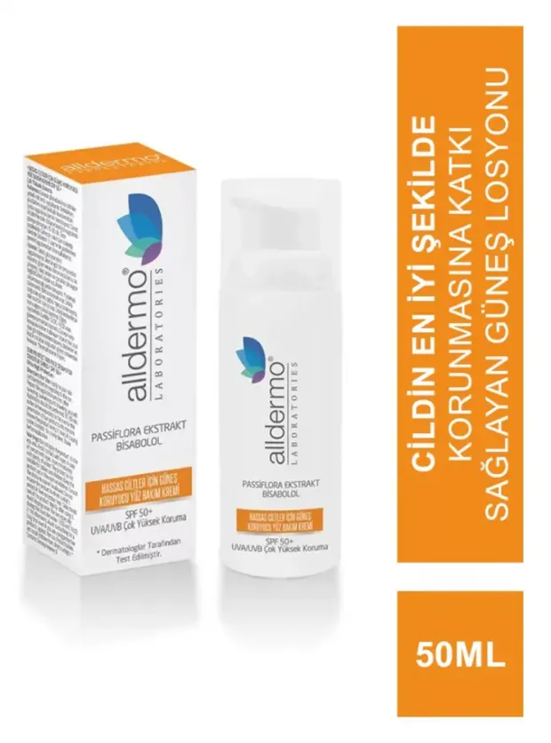 Alldermo Hassas Ciltler için Güneş Koruyucu Yüz Bakım Kremi SPF50+ 50 ml