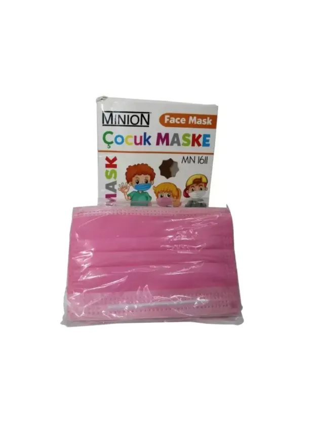 Minion Maske 3 Katlı Çocuk 10lu Pembe