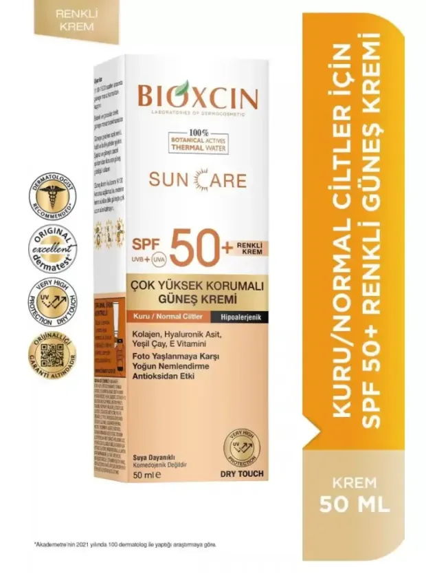 Bioxcin Sun Care Kuru/Normal Ciltler İçin Renkli Güneş Kremi Spf50+ 50 ml