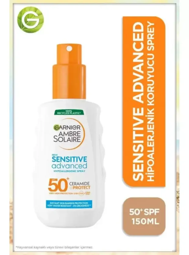 Garnier Ambre Solaire Sensitive Advanced Sprey SPF 50+ - Hassas Ciltler İçin Güneş Koruyucu Sprey - 150 ml
