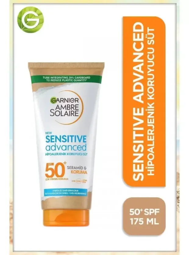 Garnier Ambre Solaire Sensitive Advanced Milk SPF 50+ - Hassas Ciltler İçin Güneş Koruyucu Süt - 175 ml