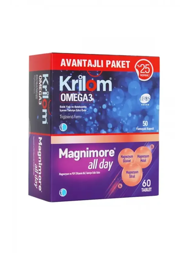 Tab İlaç Krilom Omega 3 50 Kapsül + Magnimore All Day 60 Tablet ; Avantajlı Paket