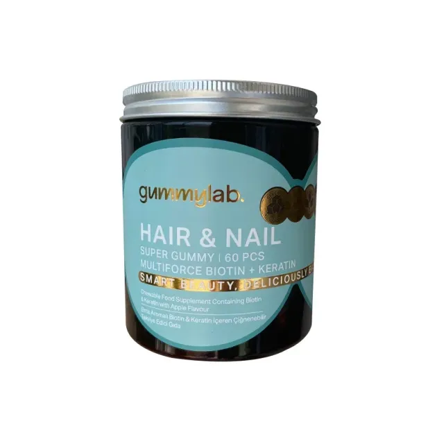 Gummylab. Hair & Nail Multiforce Biotin + Keratin Takviye Edici Gıda 60 Adet Jel Form
