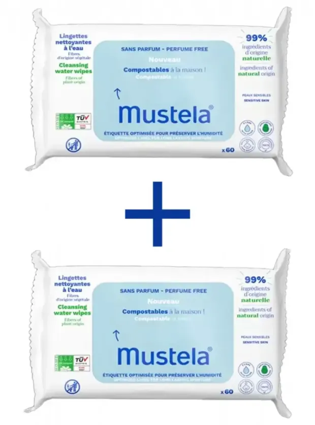 Mustela Kompost Edilebilir Su İçeren Islak Mendil -Parfümsüz- 2x60 Adet