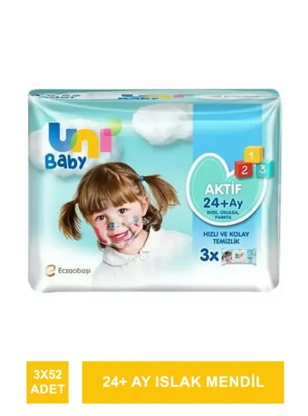 Uni Baby Aktif Simple Clean 24+ Ay Islak Mendil 3x52 Adet