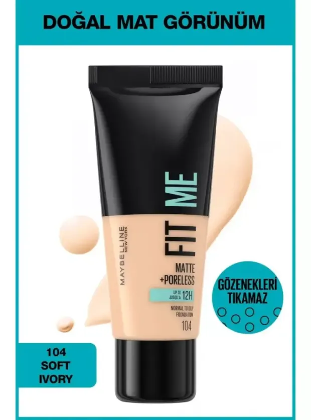 Maybelline New York Fit Me Matte+Poreless Fondöten - 104 Soft Ivory 30 ml