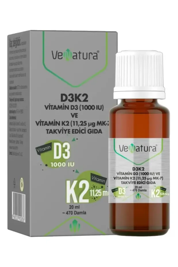 Venatura D3K2 Vitamin D3 1000 IU ve Vitamin K2 11|25 mcg MK-7 Takviye Edici Gıda 20 ml