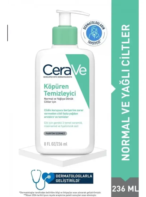 CeraVe Köpüren Temizleyici Seramid İçerikli Normal & Yağlı Ciltler Yüz Vücut 236 ml