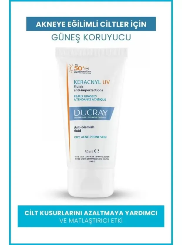 OUTLET - Ducray Keracnyl UV SPF50+ Yağlı ve Akneye Eğilimli Ciltler İçin Güneş Koruyucu 50ml