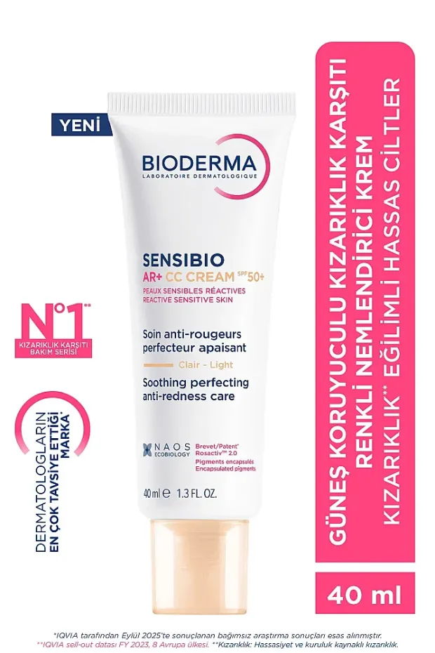 Bioderma Sensibio AR+ CC Cream SPF50+ Güneş Koruyuculu Kızarıklık Karşıtı Renkli Nemlendirici Krem 40 ML