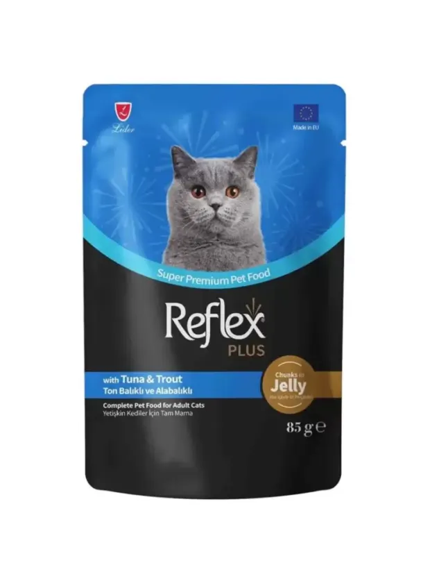 Reflex Plus Jöle İçinde Et Parçacıklı Ton Balıklı&Alabalıklı Yetişkin Kedi Maması 85 G