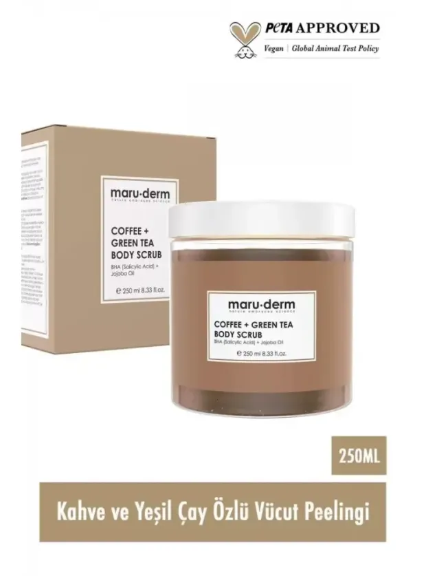Maruderm Body Scrub Kahve + Yeşil Çay Özlü Vücut Peelingi ; BHA + Jojoba Yağı 250 ML