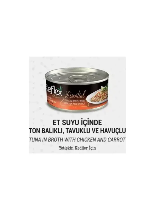 Reflex Plus+ Essential Et Suyu İçinde Ton Balıklı & Havuçlu Yetişkin Kedi Maması 70Gr