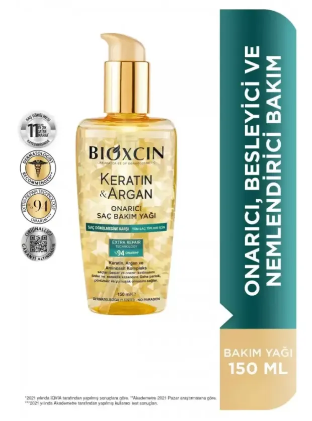Bioxcin Keratin & Argan Onarıcı Saç Bakım Yağı 150 ml