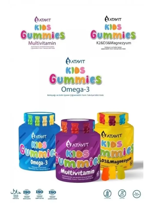 Atavit Kids Omega 3| D3 K2 | Magnezyum Multivitamin Süper 3'lü Gummies 180 Yumuşak Kapsül