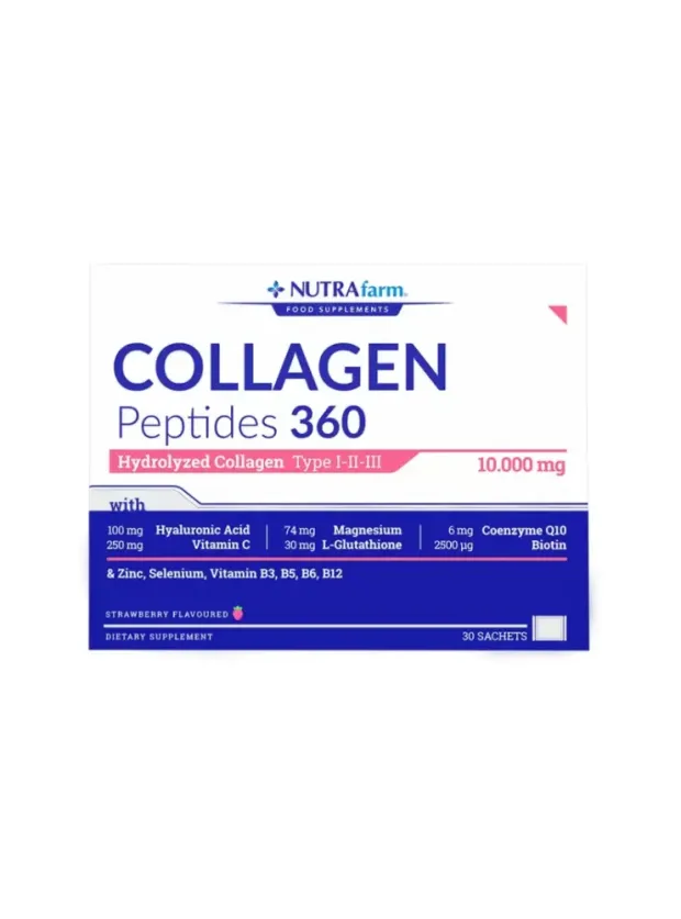 Dermoskin NutraFarm Collagen Peptides 360 Tip 1-2-3 Çilek Aromalı 30 Saşe