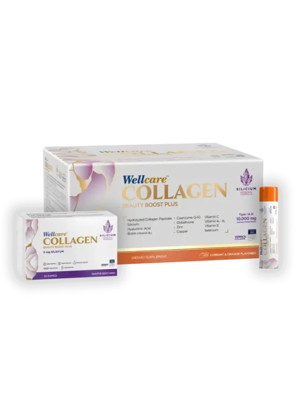 Wellcare Collagen Beauty Boost Plus - Frenk Üzümü & Portakal Aromalı - 10.000 mg Likit Form 40mlx30Shot & 30 Kapsül