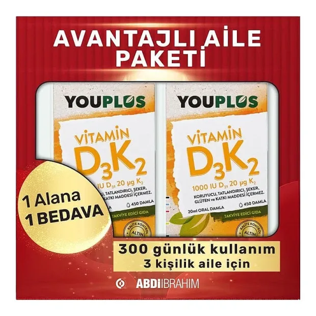 Youplus Vitamin D3K2 Damla 20 ml 2 Adet