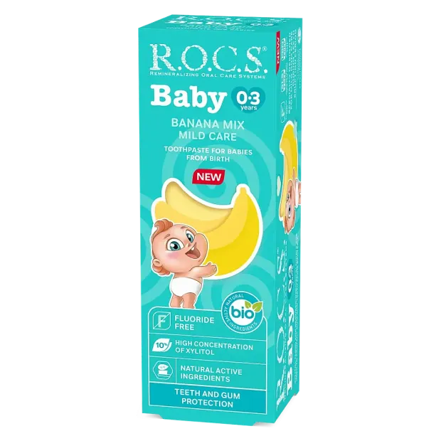 ROCS Baby 0-3 Yaş Muz Püresi Tadında Florürsüz Bebek Diş Macunu 45gr