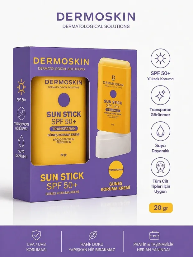Dermoskin Sun Stick  SPF50+ 20gr Transparan Güneş Koruma Kremi