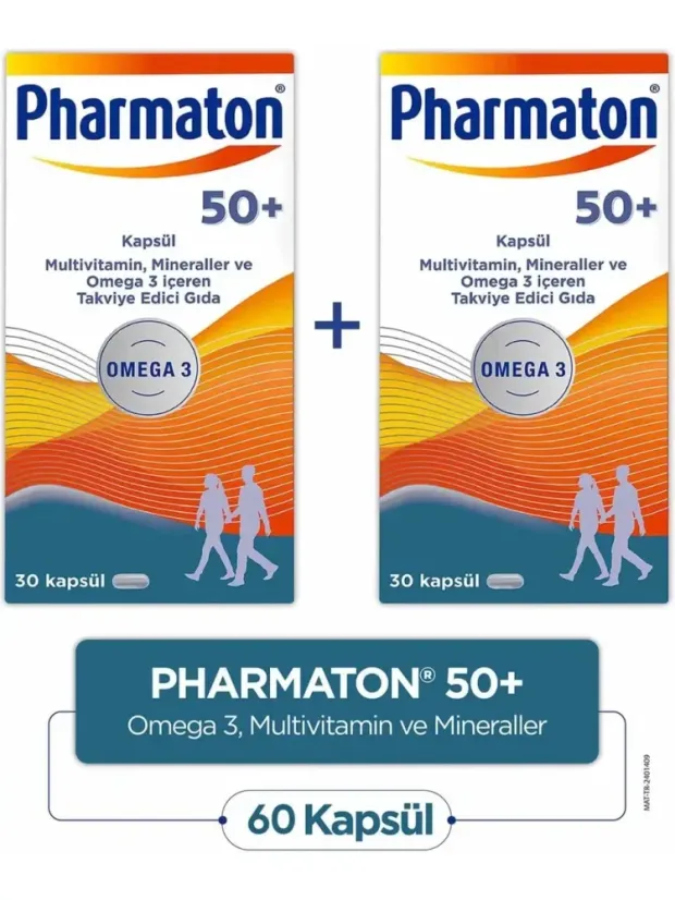 Pharmaton 50 Plus 30 Kapsül 2’li Paket – Omega 3, Multivitamin ve Mineraller