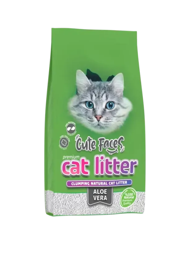 Cute Faces Aloe Vera Kokulu Topaklanan İnce Taneli  Kedi Kumu 10L.