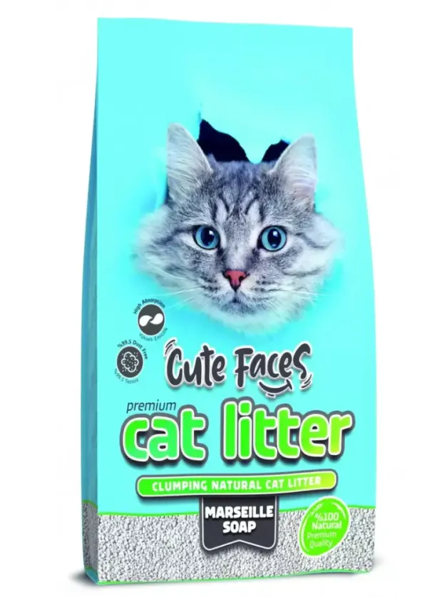 Cute Faces  Marsilya Sabun Kokulu Topaklanan İnce Taneli  Kedi Kumu 10L.