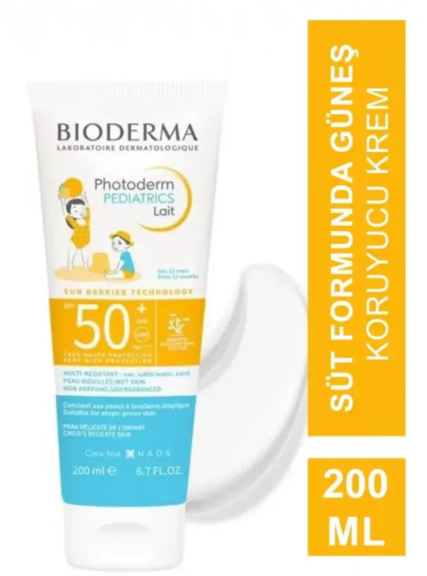 Bioderma Photoderm Pediatrics Lait Bebek| Çocuk için SPF50+ Yüksek Korumalı Süt Formda Güneş Kremi Spf50+ 200 ml