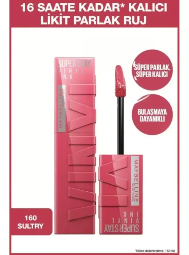 Maybelline New York Super Stay Vinyl Ink Uzun Süre Kalıcı Likit Parlak Ruj - 160 Sultry