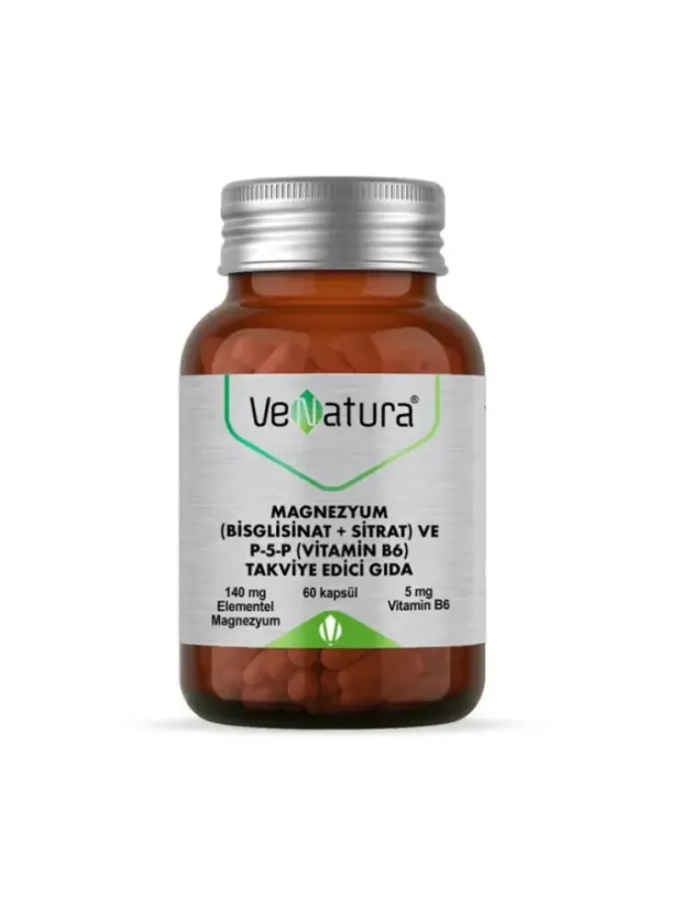 VeNatura Magnezyum (Bisglisinat+Sitrat) ve P5P (Vitamin B6) 60 Kapsül