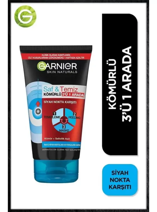 Garnier Saf & Temiz Siyah Nokta Karşıtı Kömürlü 3'ü 1 Arada 150 ml