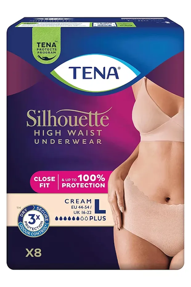 TENA Kadın Yüksek Bel Ten Emici Külot L (Large) – 8’li Paket