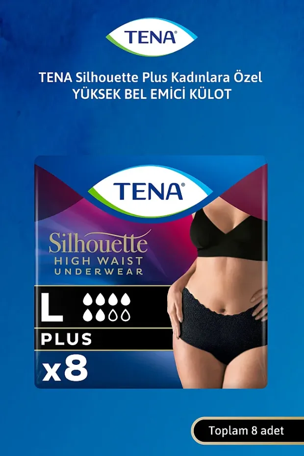 Tena Silhouette Plus Kadınlara Özel Yüksek Bel Emici Külot Siyah Large 8 li