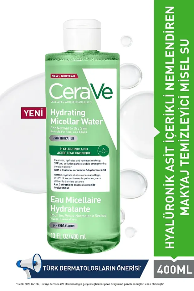 CeraVe Hyalüronik Asit İçerikli Nemlendiren Micellar Makyaj Temizleme Suyu 400 ml