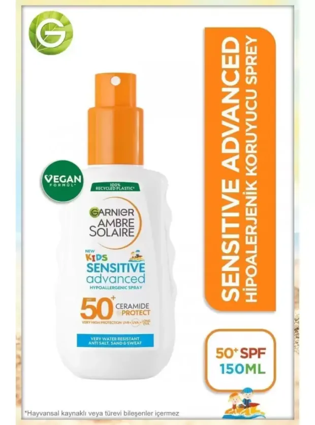 Garnier Ambre Solaire Kids Sensitive Advanced Sprey SPF 50+ - Çocuklar İçin Hassas Cilt Güneş Koruyucu Sprey - 150 ml