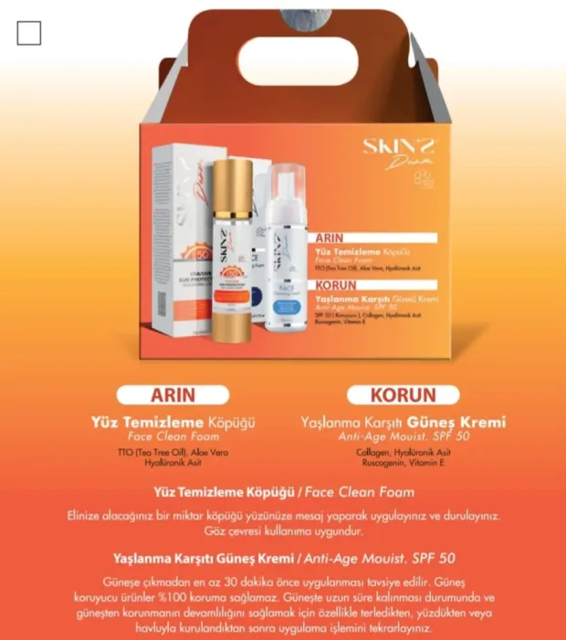 Skins Derm Anti-Age SPF 50 Crm & Face Clean Foam 2'li Seti