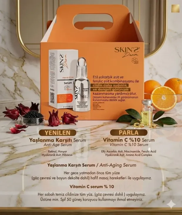 Skins Derm Vitamin C % 10 Serum 30 ml + Anti Aging Serum 30 ml
