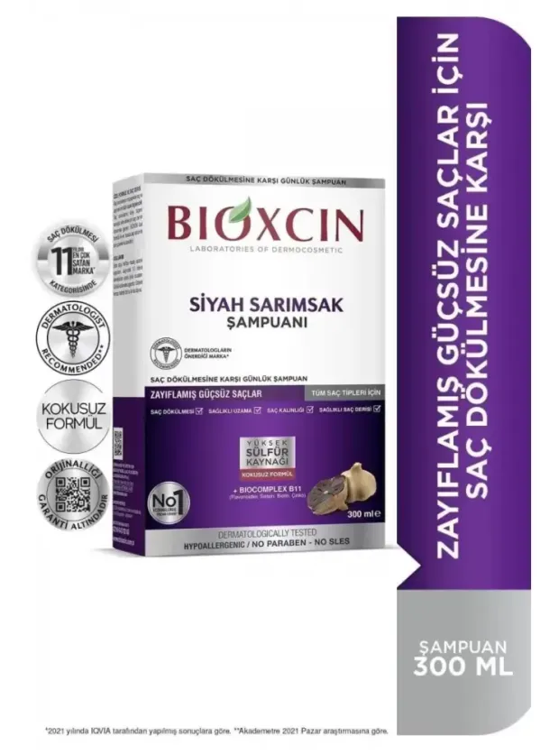 Bioxcin Siyah Sarımsak Şampuanı 300 ml ; Güçsüz Saçlar