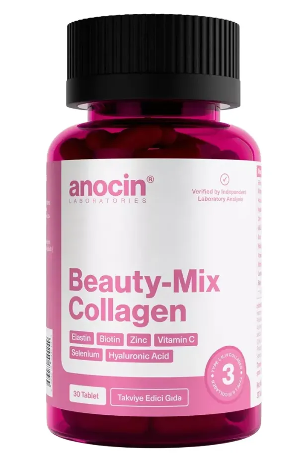 Anocin Beauty Mix Collagen Tip I-II-III Elastin Biotin Zinc Selenyum Hyaluronic Kolajen 30 Tablet