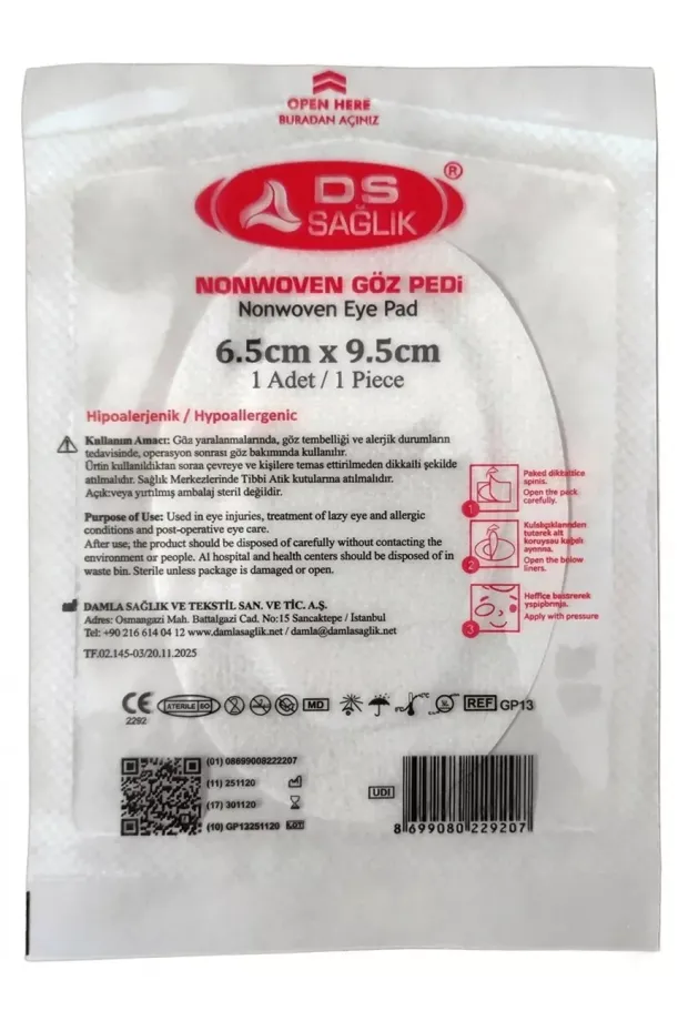 DS Plus Nonwoven Göz Pedi 6,5 x 9,5 cm (tekli)