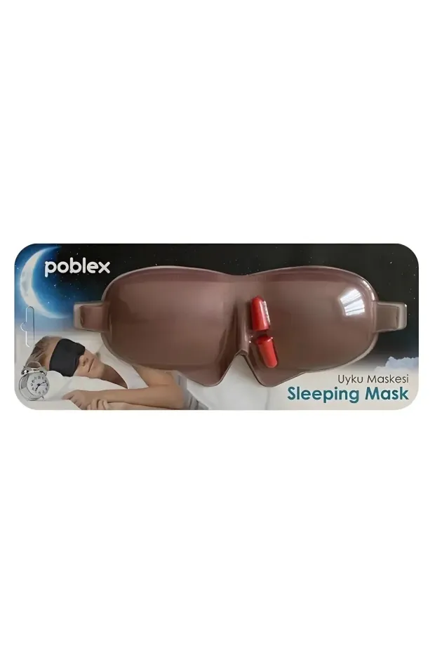 Poblex 3D Uyku Maskesi Kahve Rengi + Kulak Tıkacı