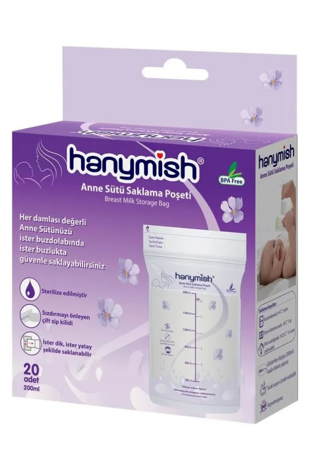 Hanymish Süt Saklama Poşeti Kilitli Kapak 20 Adet 200 ml
