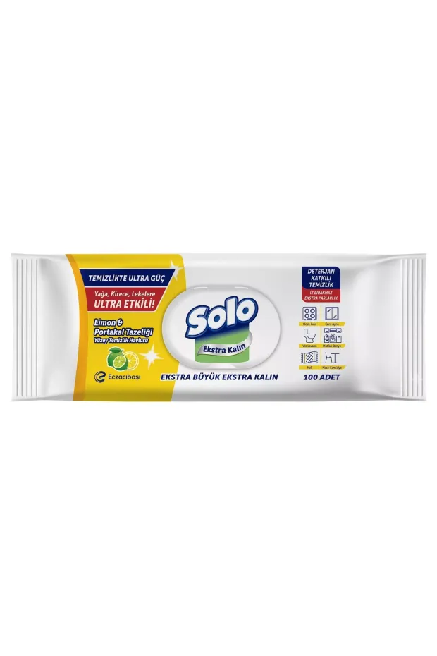 Solo LimonPortakal Yüzey Temizleme Mendili 100lü