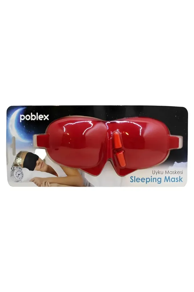 Poblex Uyku Maskesi Yeni Kulak Tıkacı Hediyeli Kırmızı