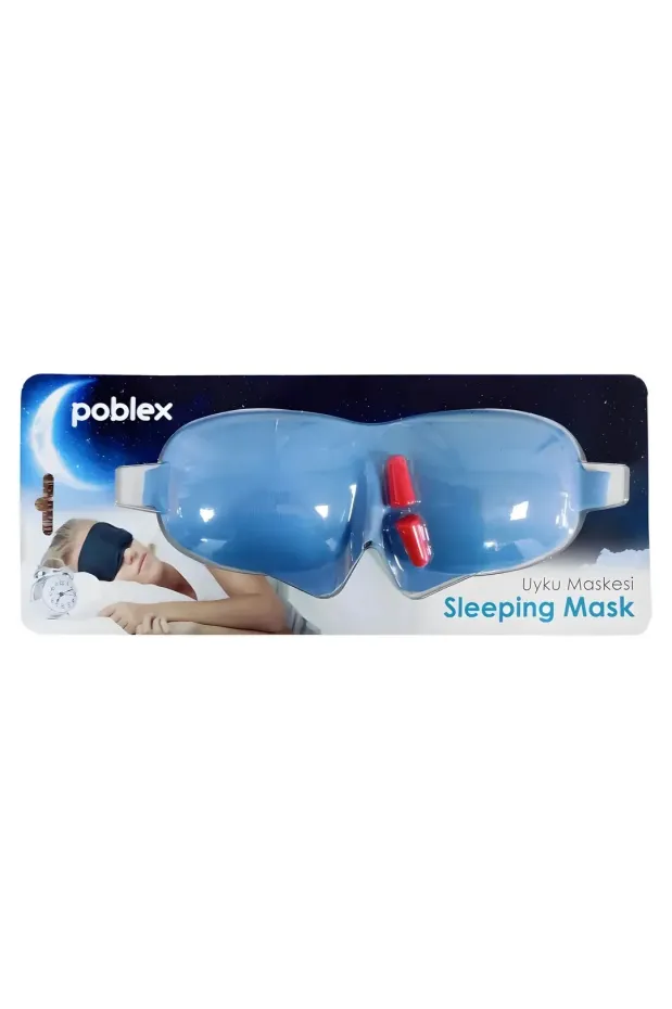 Poblex Uyku Maskesi Yeni Kulak Tıkacı Hediyeli Mavi