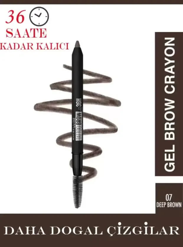 Maybelline New York Tattoo Brow 36H Kaş Kalemi 07 Deep Brown