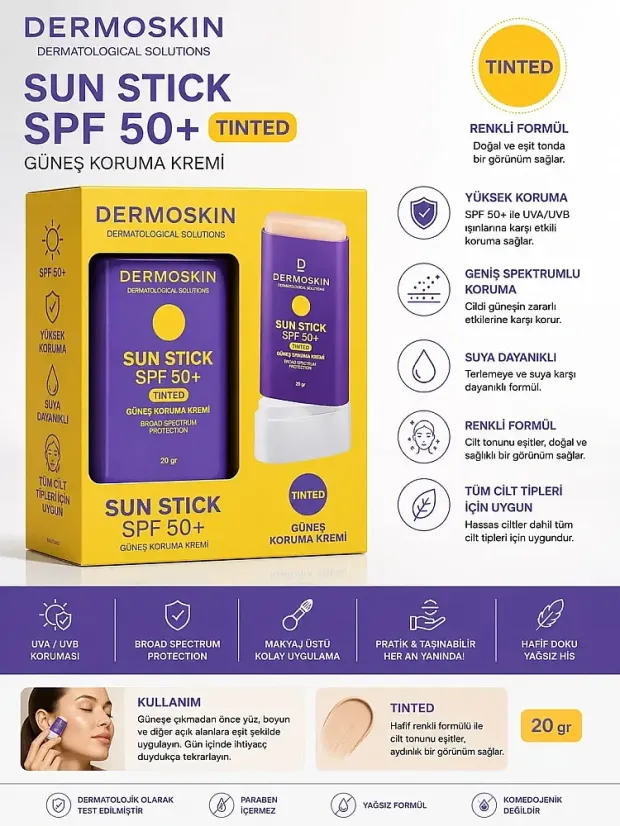 Dermoskin Sun Stick SPF+50 Tinted Güneş Koruma Kremi