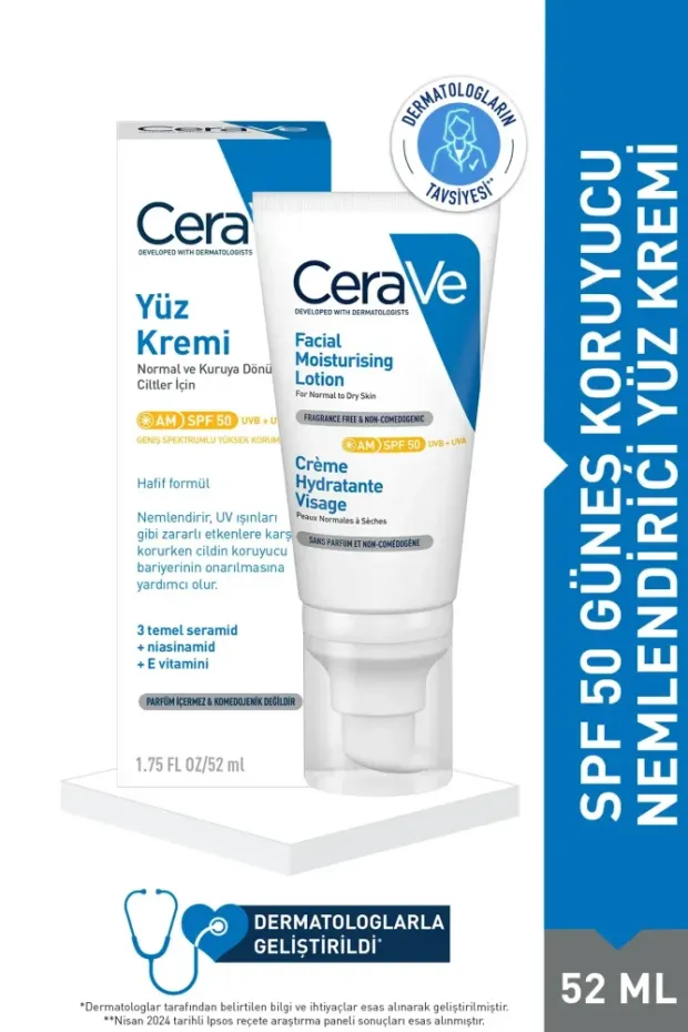 Cerave SPF50 Güneş Koruma Faktörlü Yüz Kremi 52 ml
